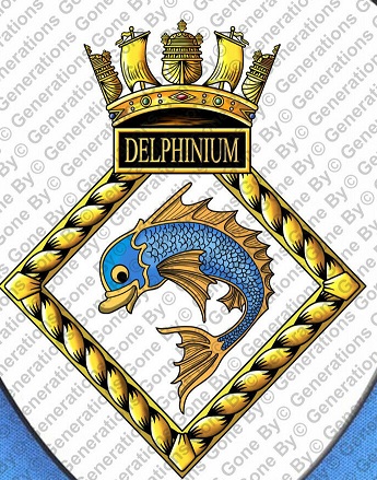 Coat of arms (crest) of the HMS Delphinium, Royal Navy