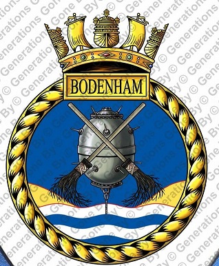 Coat of arms (crest) of the HMS Bodenham, Royal Navy