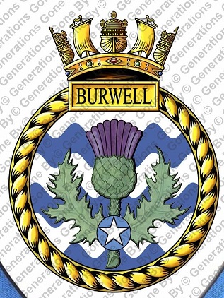 Coat of arms (crest) of the HMS Burwell, Royal Navy