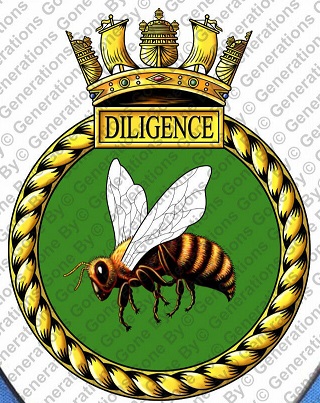 Coat of arms (crest) of the HMS Diligence, Royal Navy