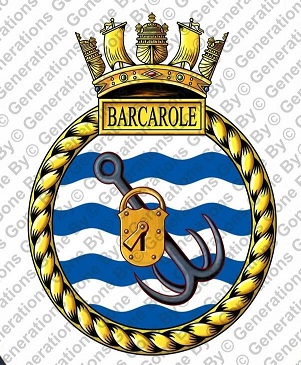 Coat of arms (crest) of the HMS Barcarole, Royal Navy