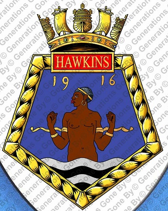 Coat of arms (crest) of the HMS Hawkins, Royal Navy