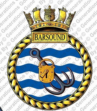 Coat of arms (crest) of the HMS Barsound, Royal Navy