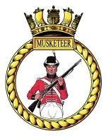 Coat of arms (crest) of the HMS Musketeer, Royal Navy