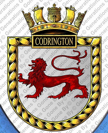 Coat of arms (crest) of the HMS Codrington, Royal Navy