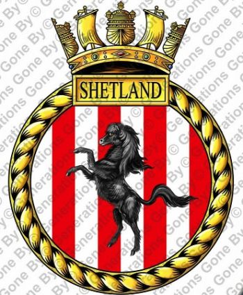 Coat of arms (crest) of the HMS Shetland, Royal Navy