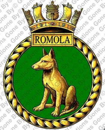 Coat of arms (crest) of the HMS Romola, Royal Navy