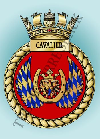 Coat of arms (crest) of the HMS Cavalier, Royal Navy