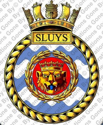 Coat of arms (crest) of the HMS Sluys, Royal Navy