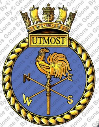 Coat of arms (crest) of the HMS Utmost, Royal Navy
