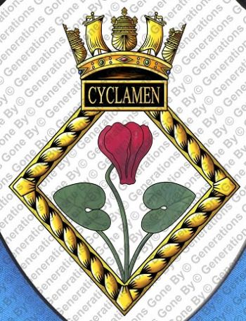 Coat of arms (crest) of the HMS Cyclamen, Royal Navy
