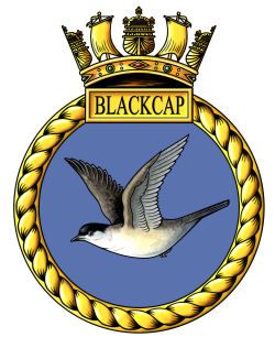 Coat of arms (crest) of the HMS Blackcap, Royal Navy