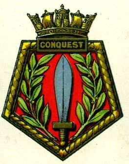 Coat of arms (crest) of the HMS Conquest, Royal Navy