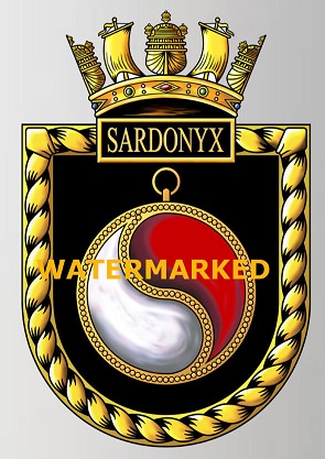 Coat of arms (crest) of the HMS Sardonyx, Royal Navy
