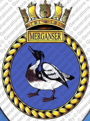 Coat of arms (crest) of the HMS Merganser, Royal Navy