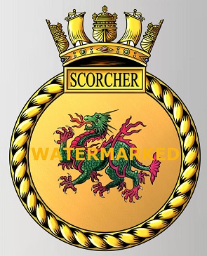Coat of arms (crest) of the HMS Scorcher, Royal Navy