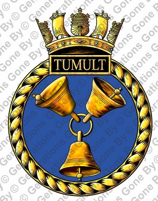 Coat of arms (crest) of the HMS Tumult, Royal Navy