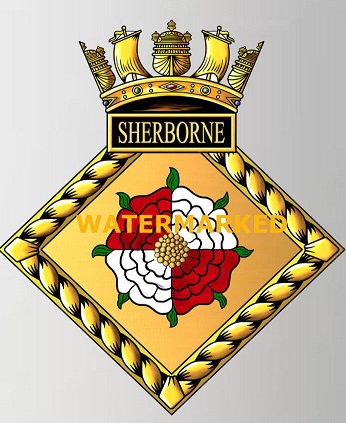 Coat of arms (crest) of the HMS Sherborne, Royal Navy