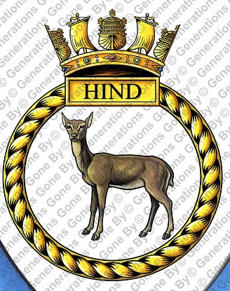 Coat of arms (crest) of the HMS Hind, Royal Navy