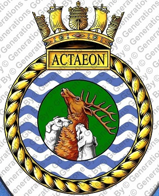 Coat of arms (crest) of the HMS Actaeon, Royal Navy