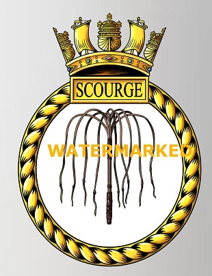 Coat of arms (crest) of the HMS Scourge, Royal Navy