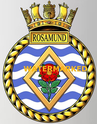 Coat of arms (crest) of the HMS Rosamund, Royal Navy