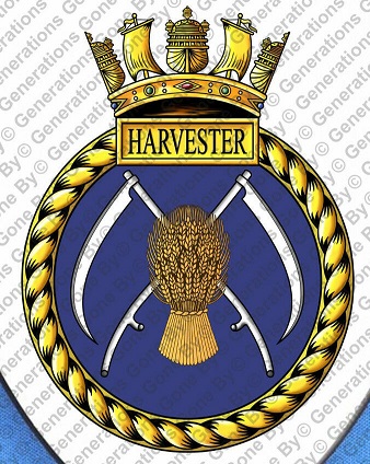 Coat of arms (crest) of the HMS Harvester, Royal Navy