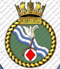 Coat of arms (crest) of the HMS Rushen Castle, Royal Navy