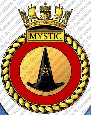 Coat of arms (crest) of the HMS Mystic, Royal Navy