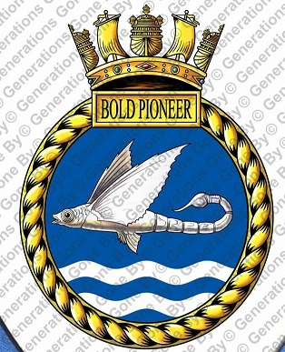 Coat of arms (crest) of the HMS Bold Pioneer, Royal Navy