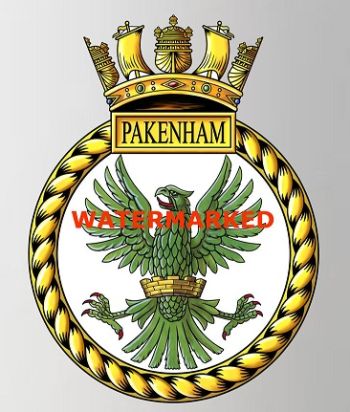 Coat of arms (crest) of the HMS Pakenham, Royal Navy
