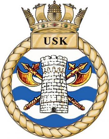 Coat of arms (crest) of the HMS Usk, Royal Navy