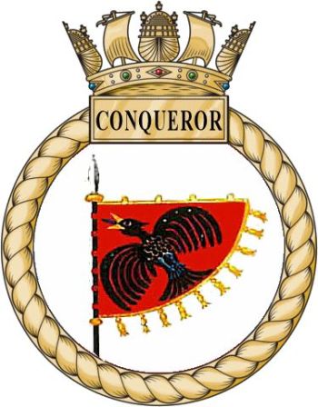 Coat of arms (crest) of the HMS Conqueror, Royal Navy