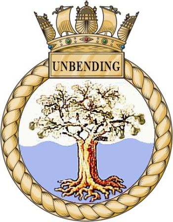 Coat of arms (crest) of the HMS Unbending, Royal Navy