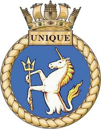 Coat of arms (crest) of the HMS Unique, Royal Navy