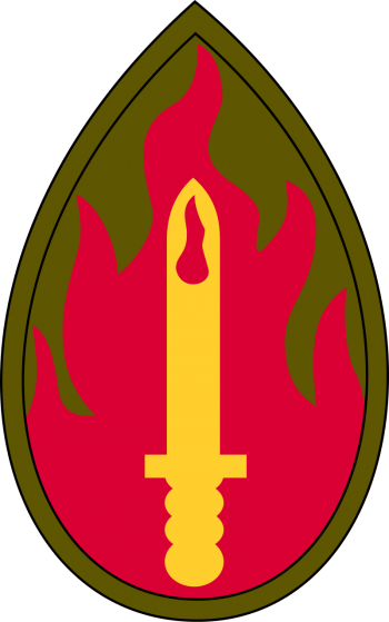 Coat of arms (crest) of 63rd Infantry Divison Blood and Fire, US Army