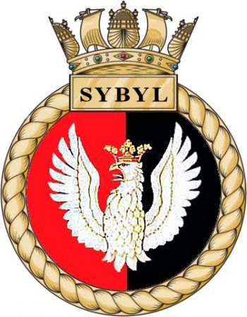 Coat of arms (crest) of the HMS Sybyl, Royal Navy