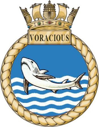Coat of arms (crest) of the HMS Voracious, Royal Navy