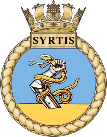 Coat of arms (crest) of the HMS Syrtis, Royal Navy