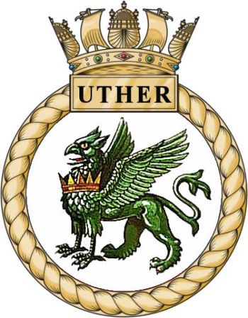 Coat of arms (crest) of the HMS Uther, Royal Navy