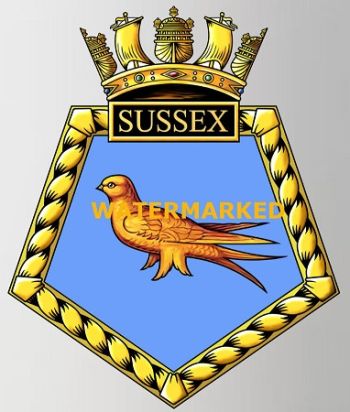 Coat of arms (crest) of the HMS Sussex, Royal Navy