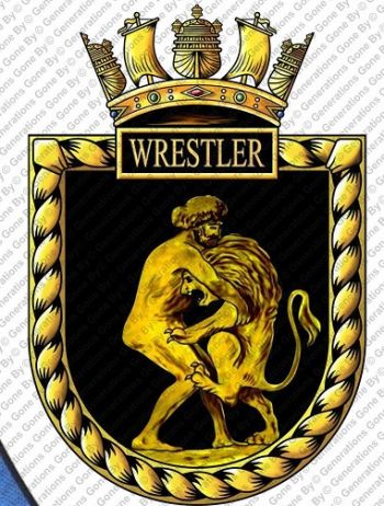 Coat of arms (crest) of the HMS Wrestler, Royal Navy