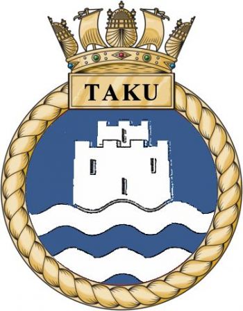 Coat of arms (crest) of the HMS Taku, Royal Navy